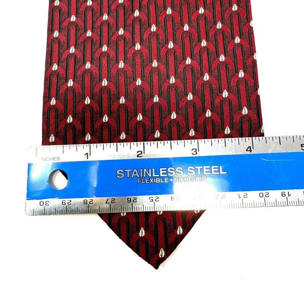 John W Nordstrom Signature Silk Tie‎ Burgundy Geometric Pattern Hand Sewn Wide